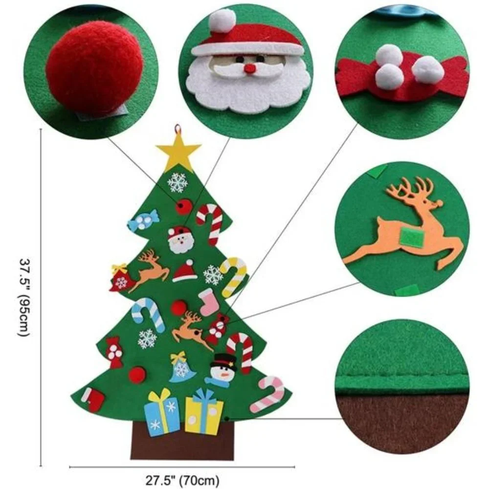 DIY Felt Christmas Tree Set with Ornaments for Kids, Wall Hanging Decorations